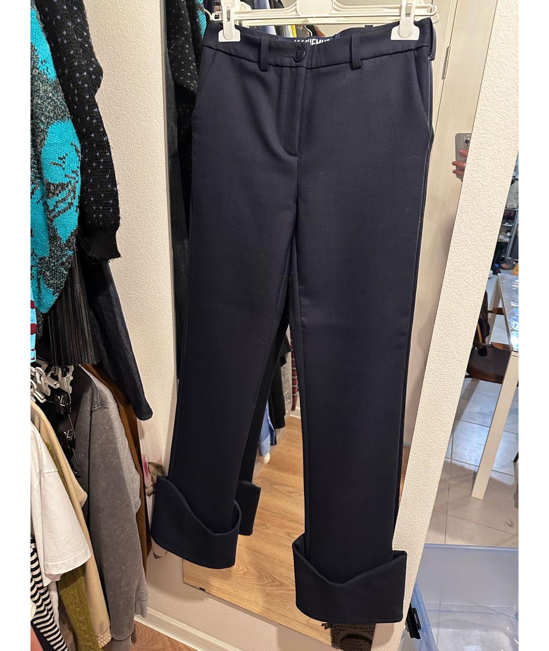 JACQUEMUS Темно-синие шерстяные прямые брюки, фото 7