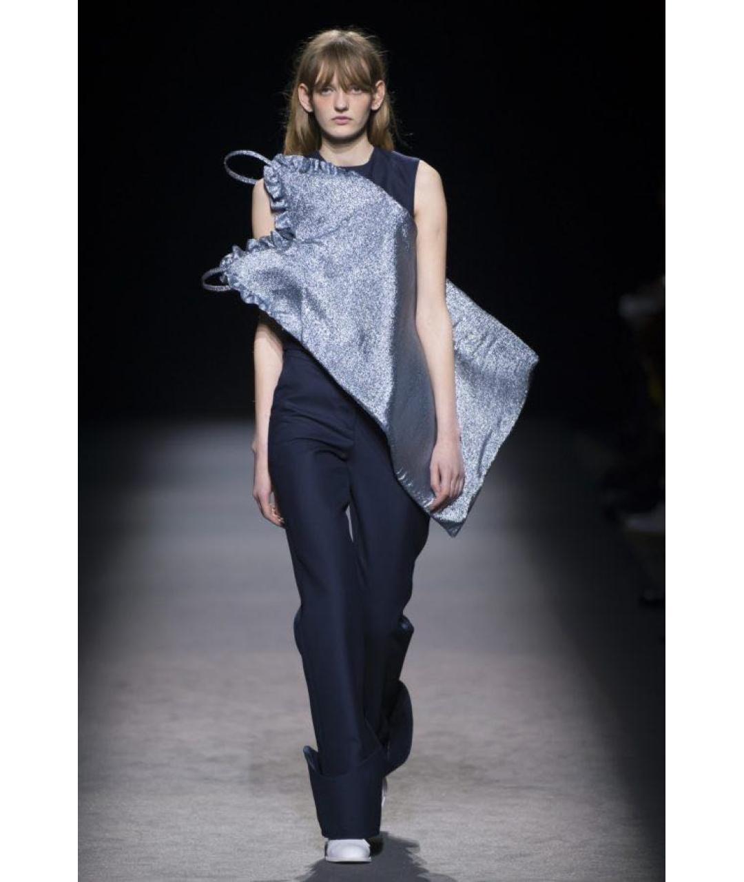 JACQUEMUS Темно-синие шерстяные прямые брюки, фото 5