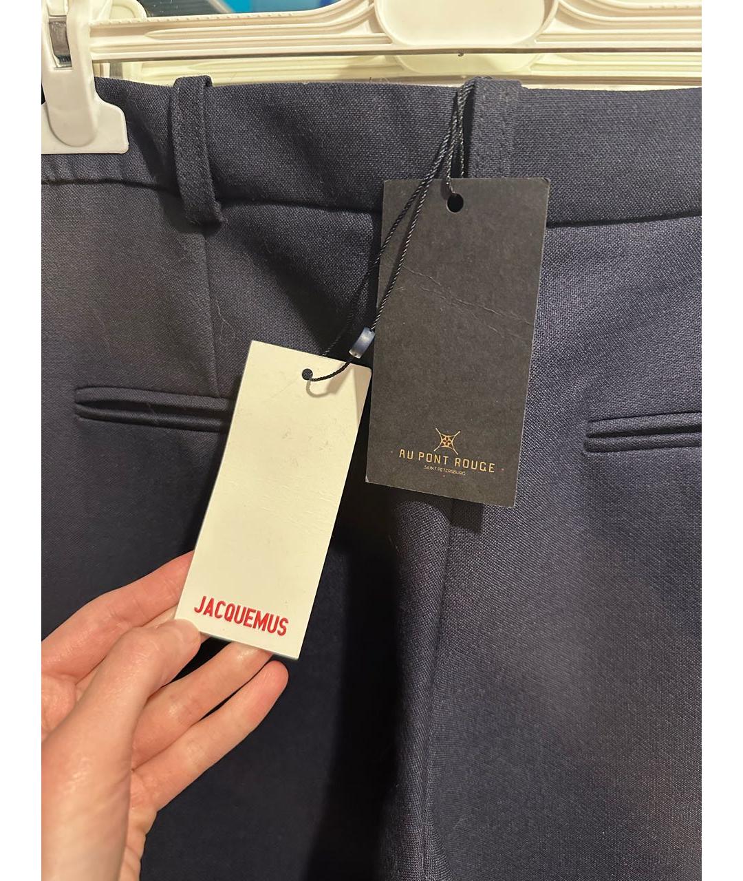 JACQUEMUS Темно-синие шерстяные прямые брюки, фото 4