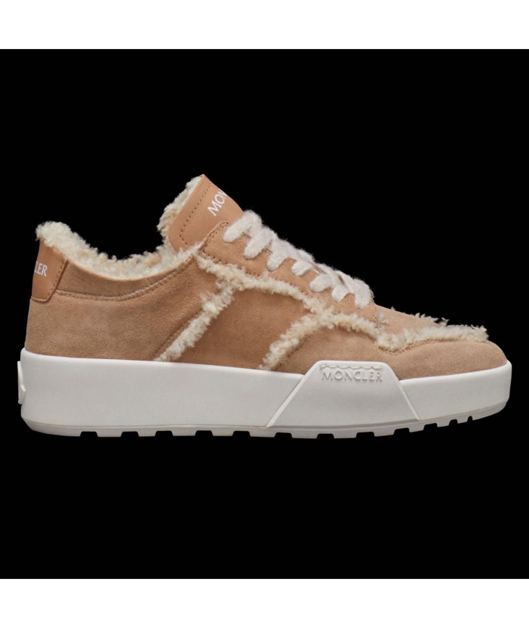 MONCLER Бежевые замшевые кроссовки, фото 4