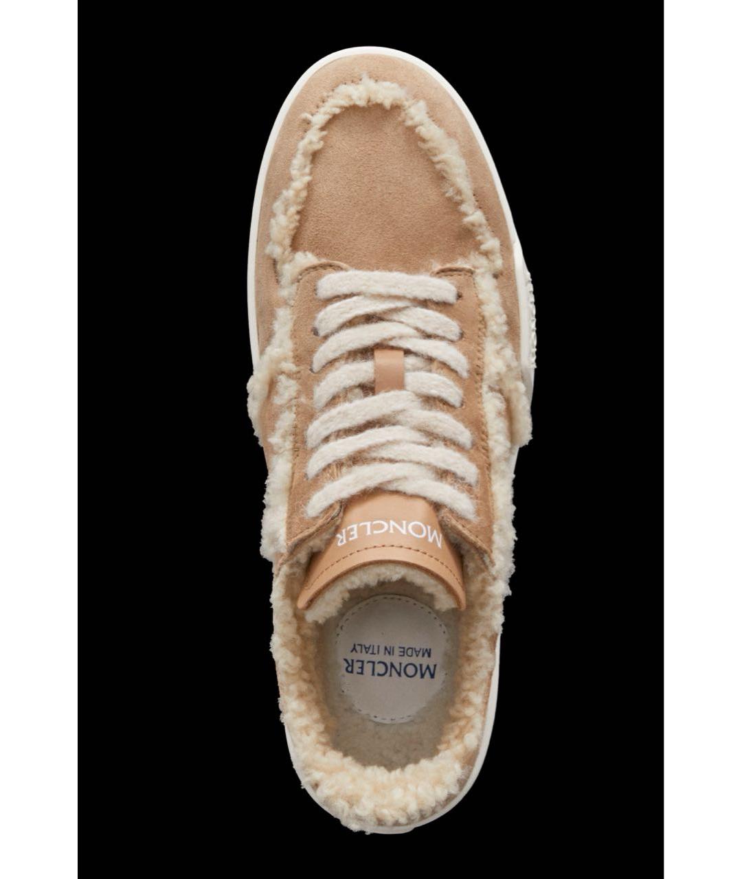 MONCLER Бежевые замшевые кроссовки, фото 3