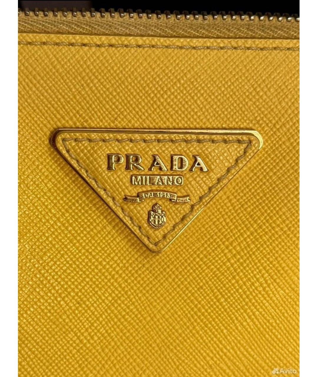 PRADA Желтая кожаная сумка с короткими ручками, фото 6