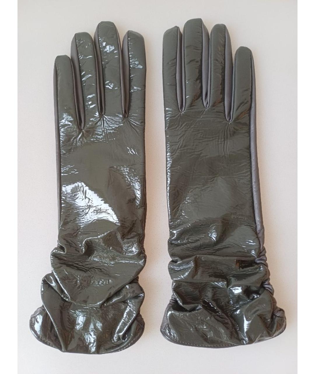 SERGIO ROSSI Серые кожаные перчатки, фото 7