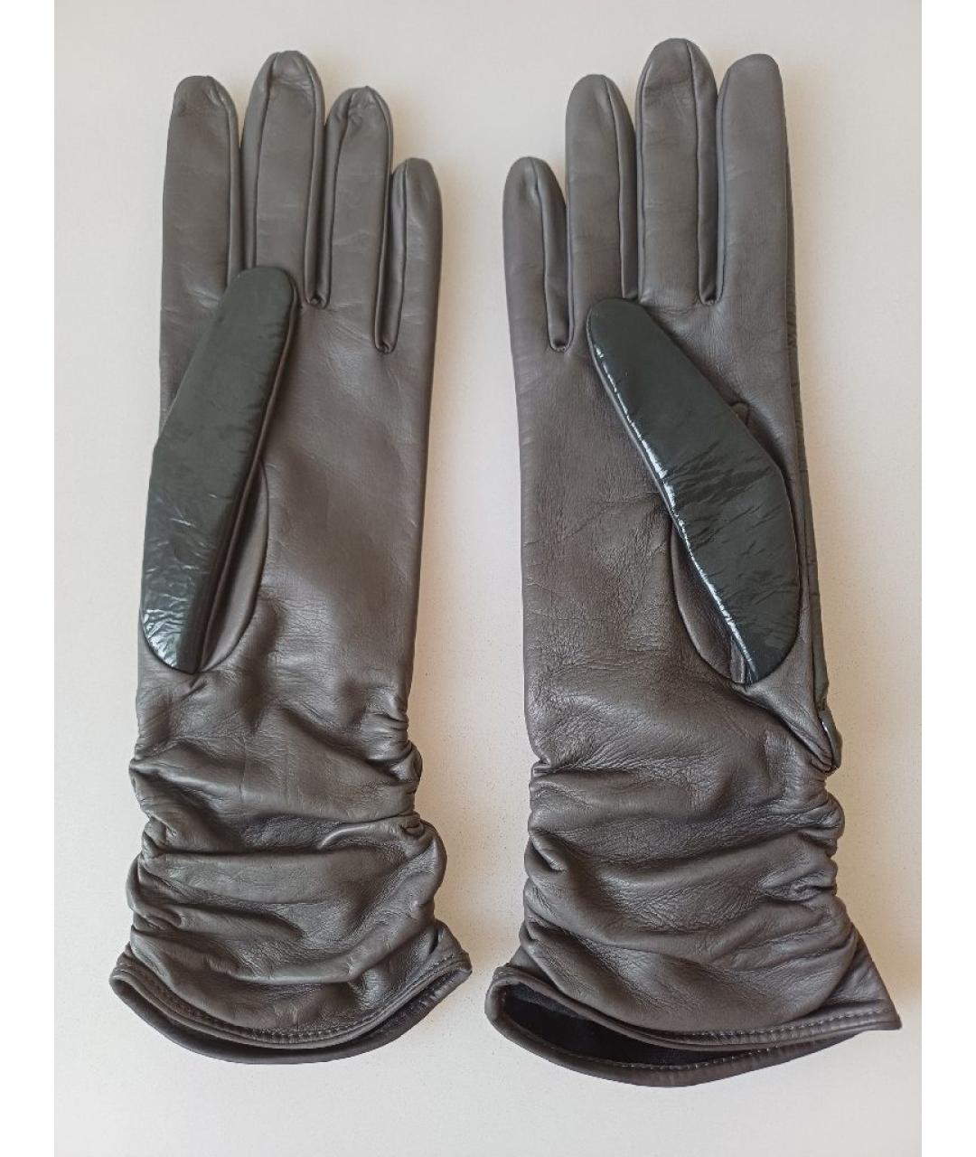 SERGIO ROSSI Серые кожаные перчатки, фото 2