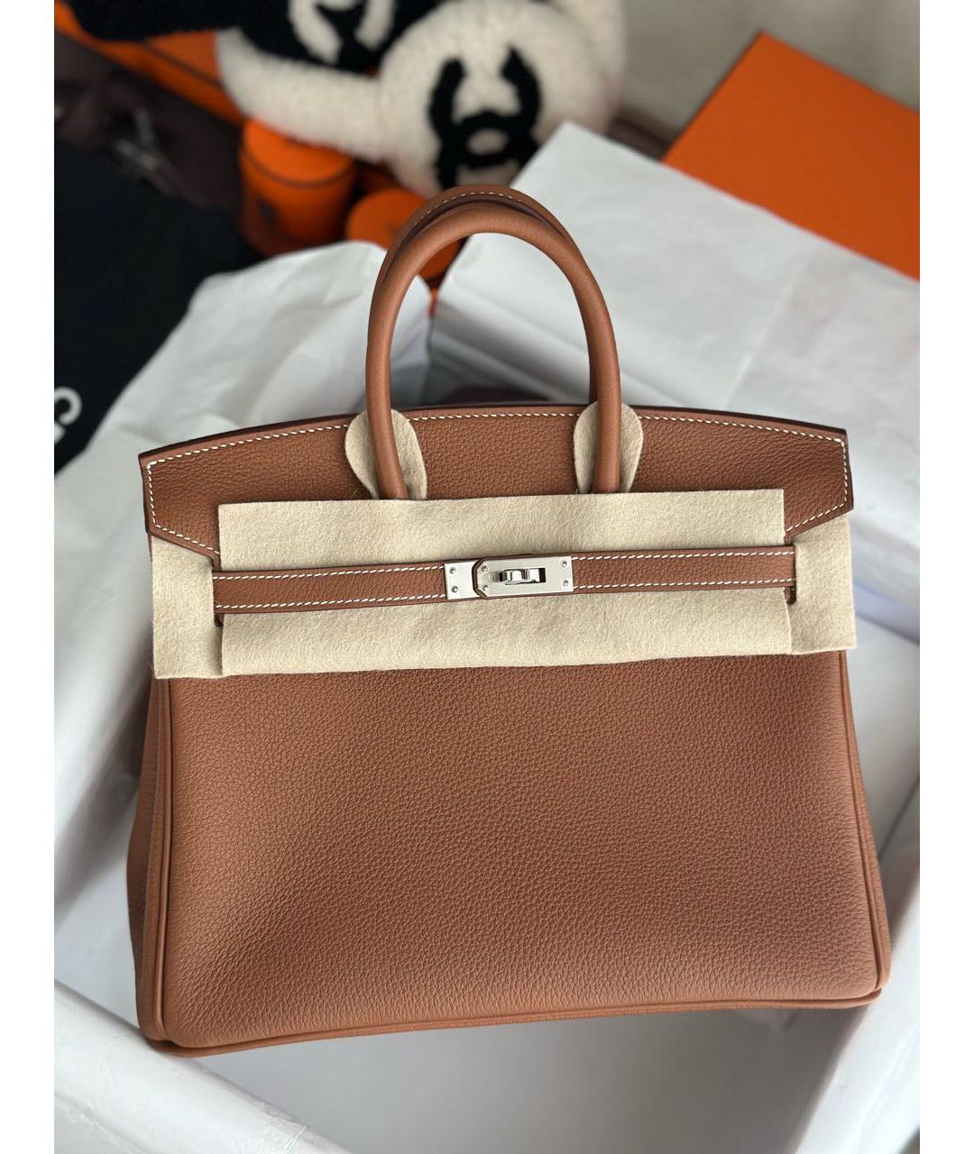 HERMES Коричневая кожаная сумка с короткими ручками, фото 2