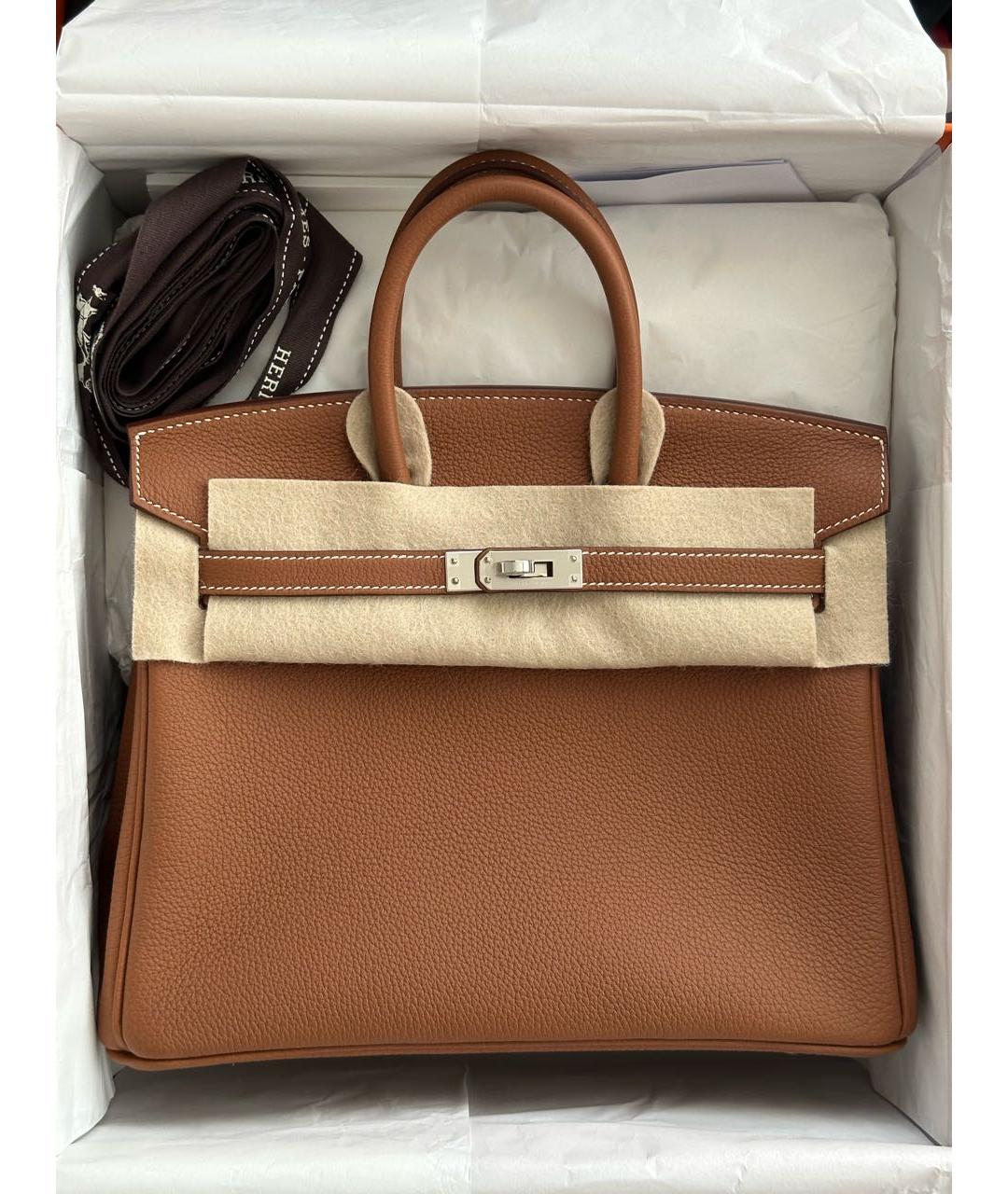 HERMES Коричневая кожаная сумка с короткими ручками, фото 3