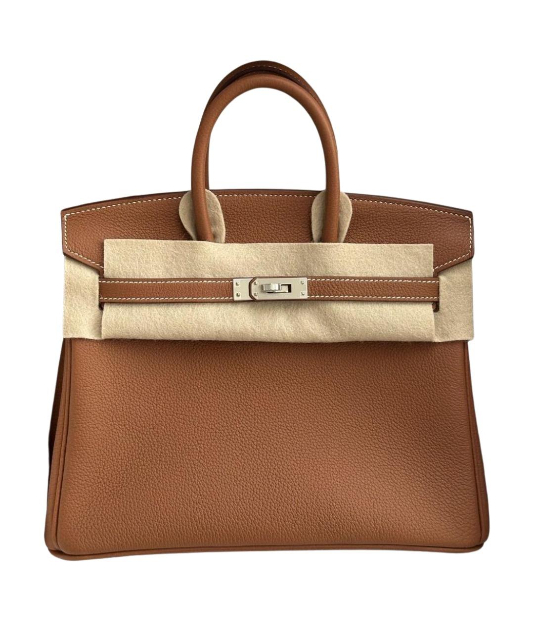 HERMES Коричневая кожаная сумка с короткими ручками, фото 1