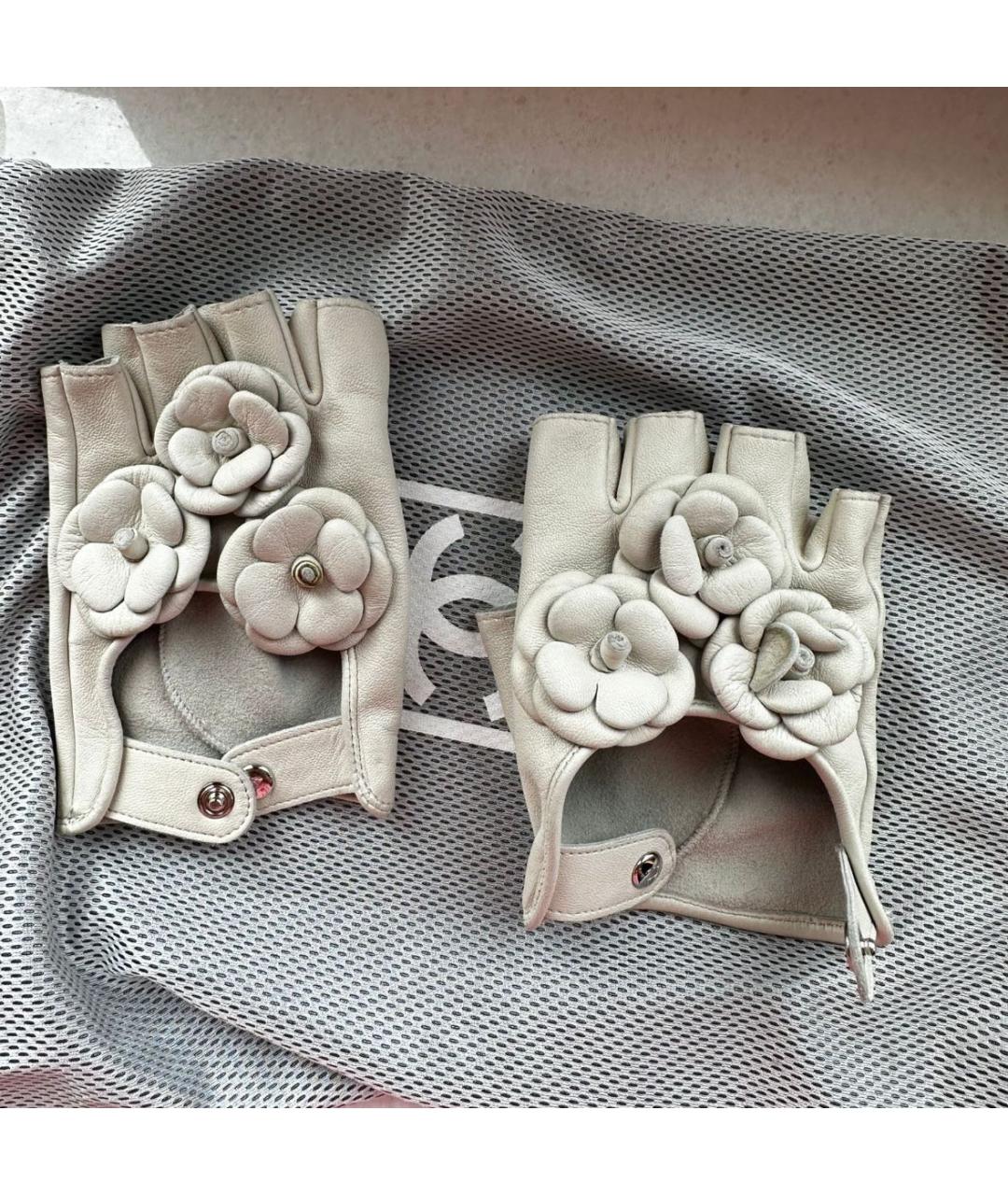 CHANEL Серые кожаные митенки, фото 5