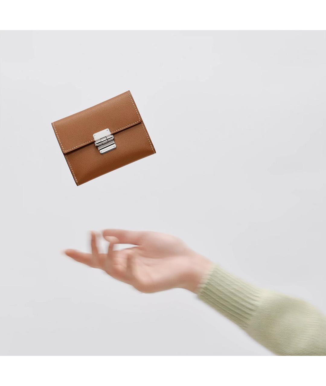 HERMES Золотой кожаный кошелек, фото 3