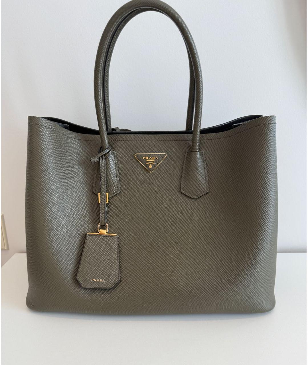 PRADA Хаки кожаная сумка тоут, фото 9