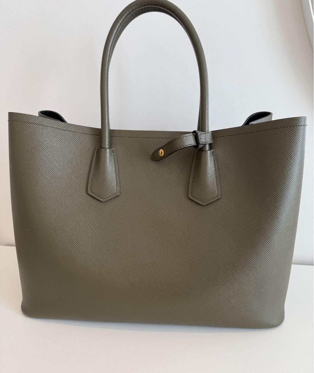 PRADA Хаки кожаная сумка тоут, фото 3