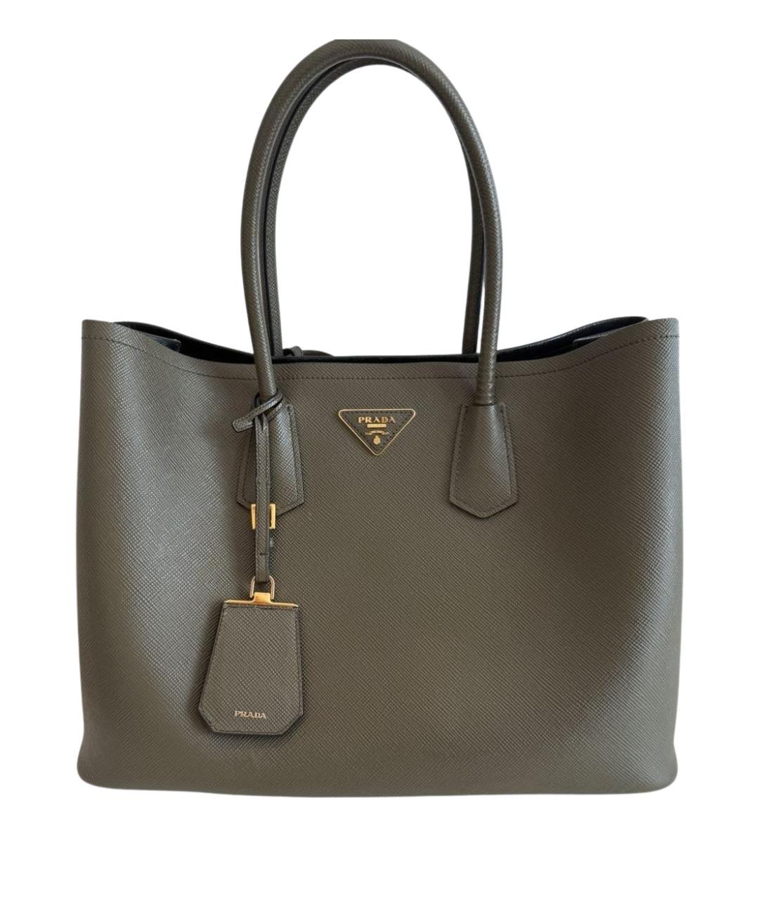 PRADA Хаки кожаная сумка тоут, фото 1