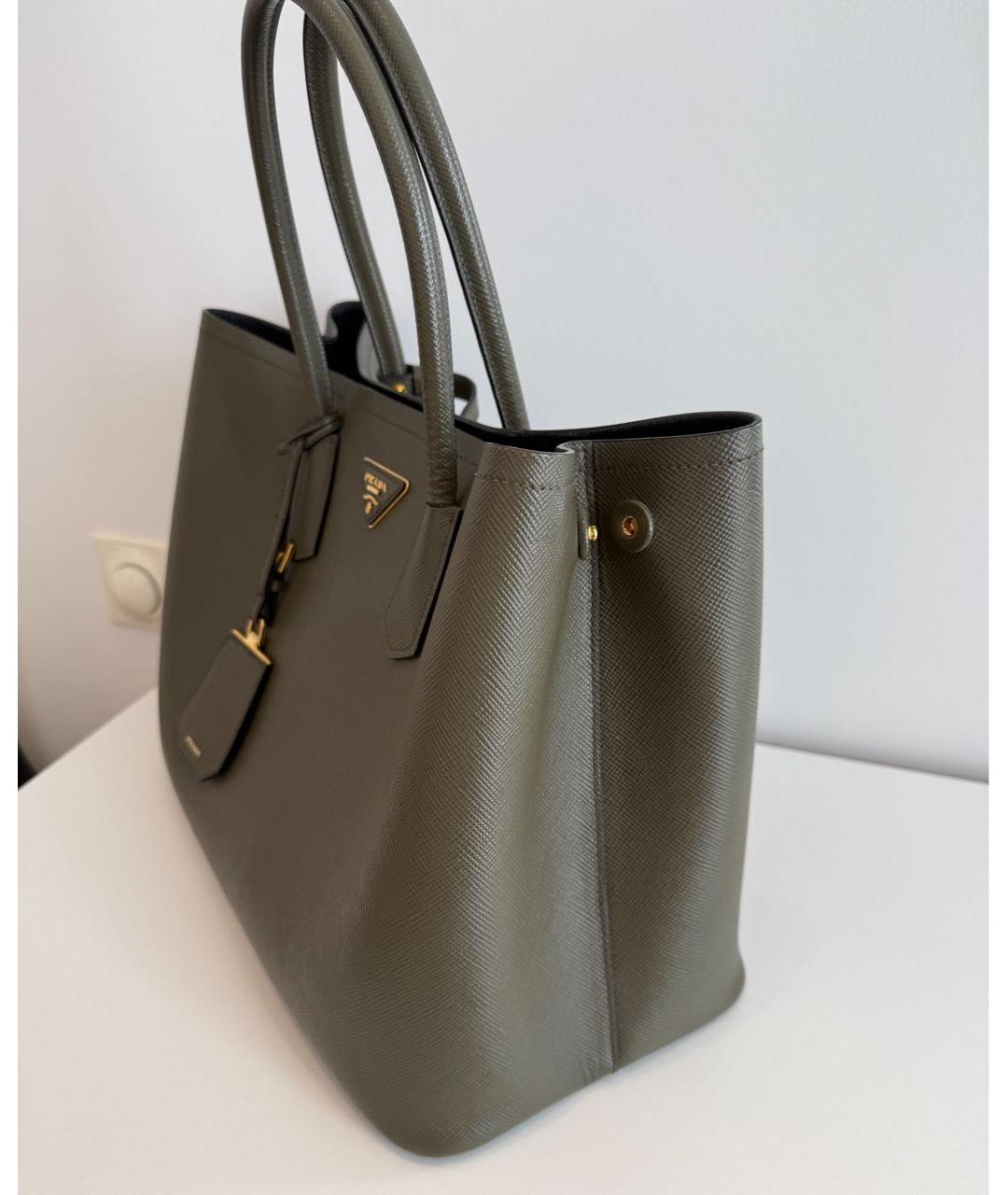 PRADA Хаки кожаная сумка тоут, фото 2