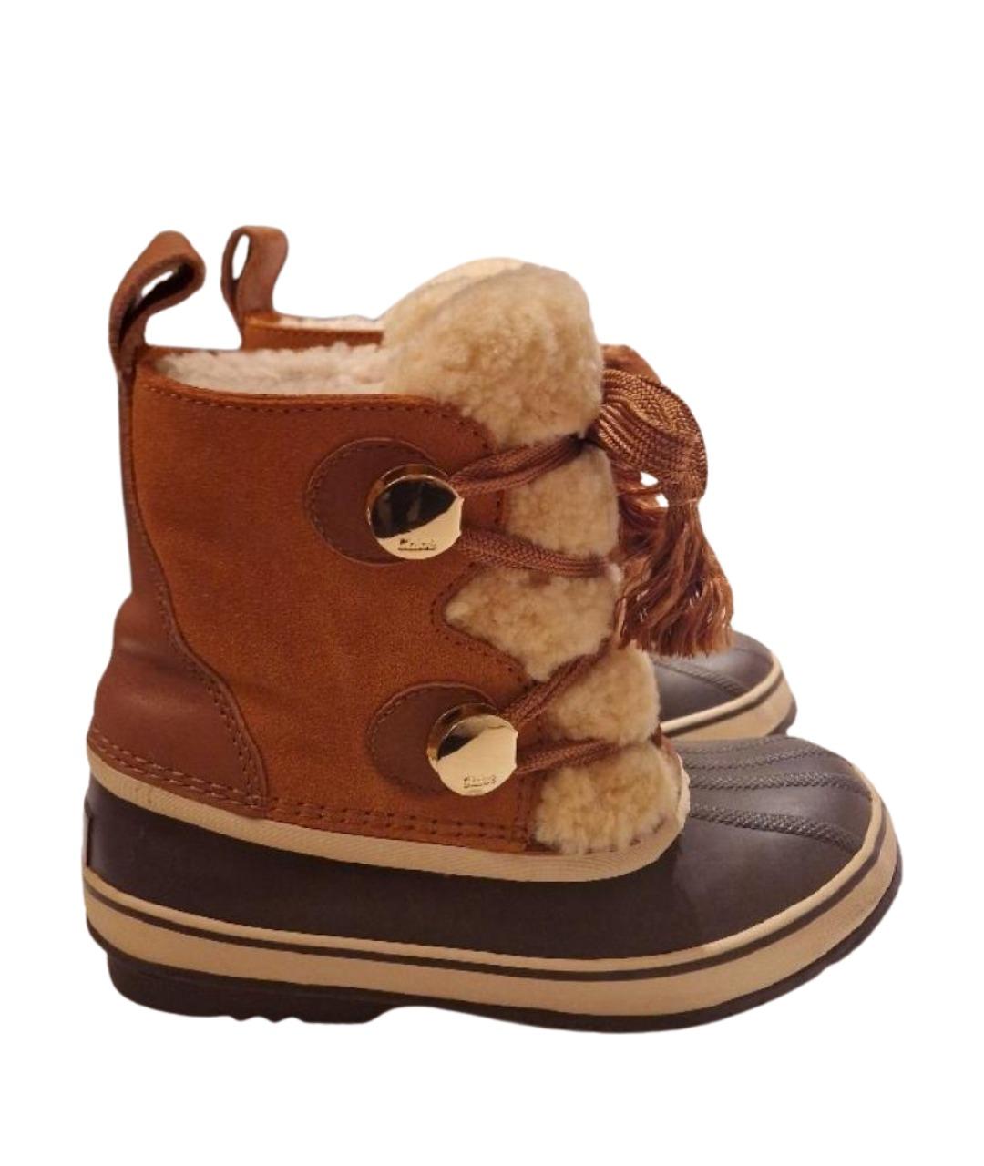 CHLOE Коричневые кожаные ботинки, фото 1