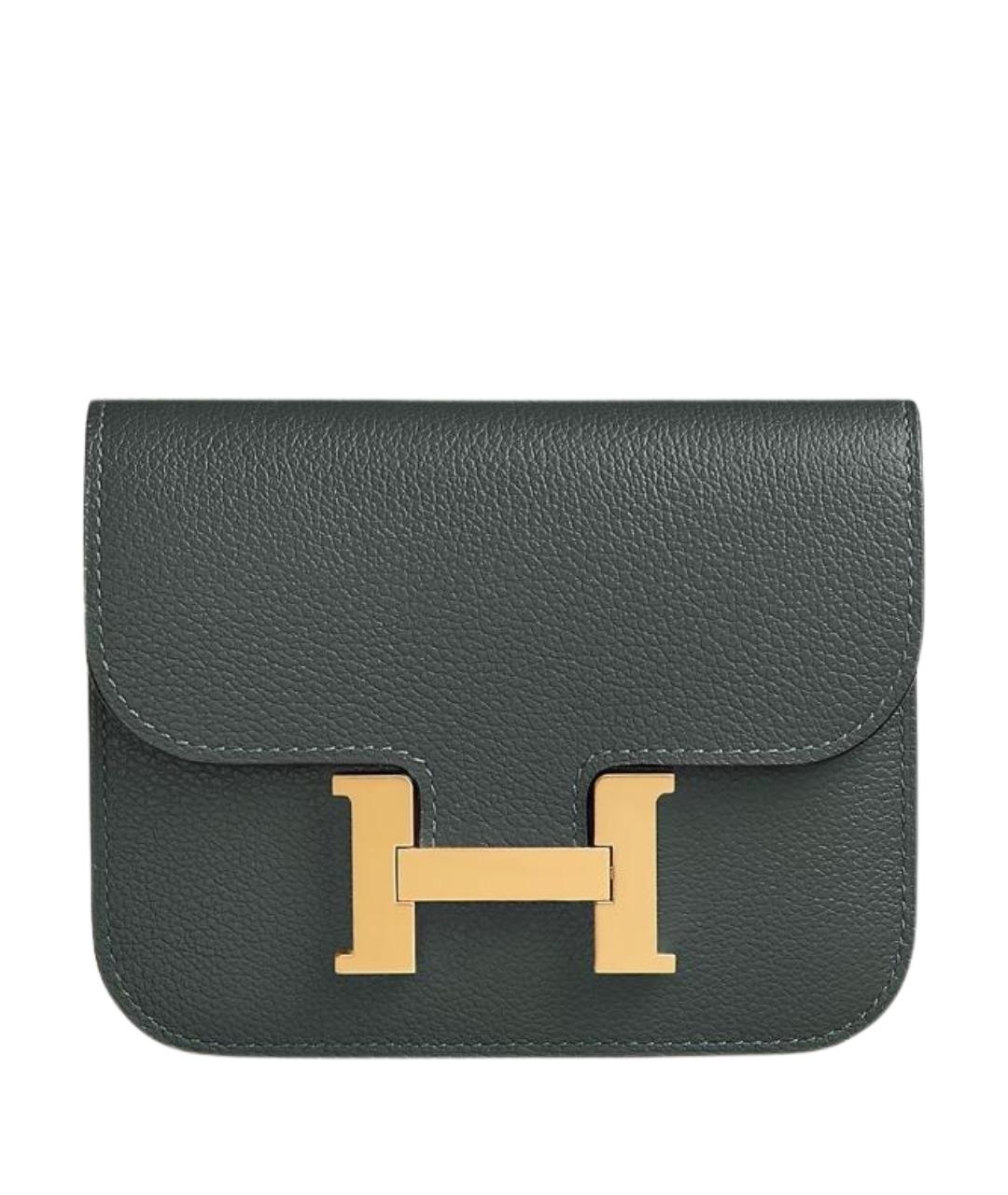 HERMES Хаки кожаный кошелек, фото 1