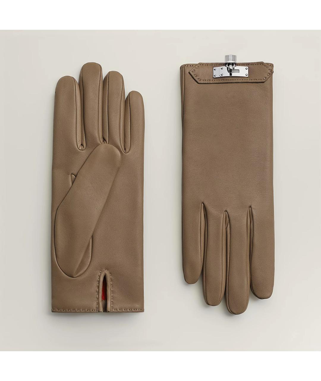 HERMES Бежевые кожаные перчатки, фото 2