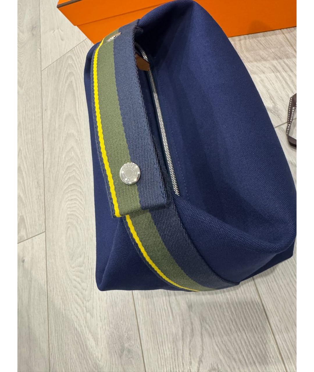 HERMES Темно-синяя деним косметичка, фото 3