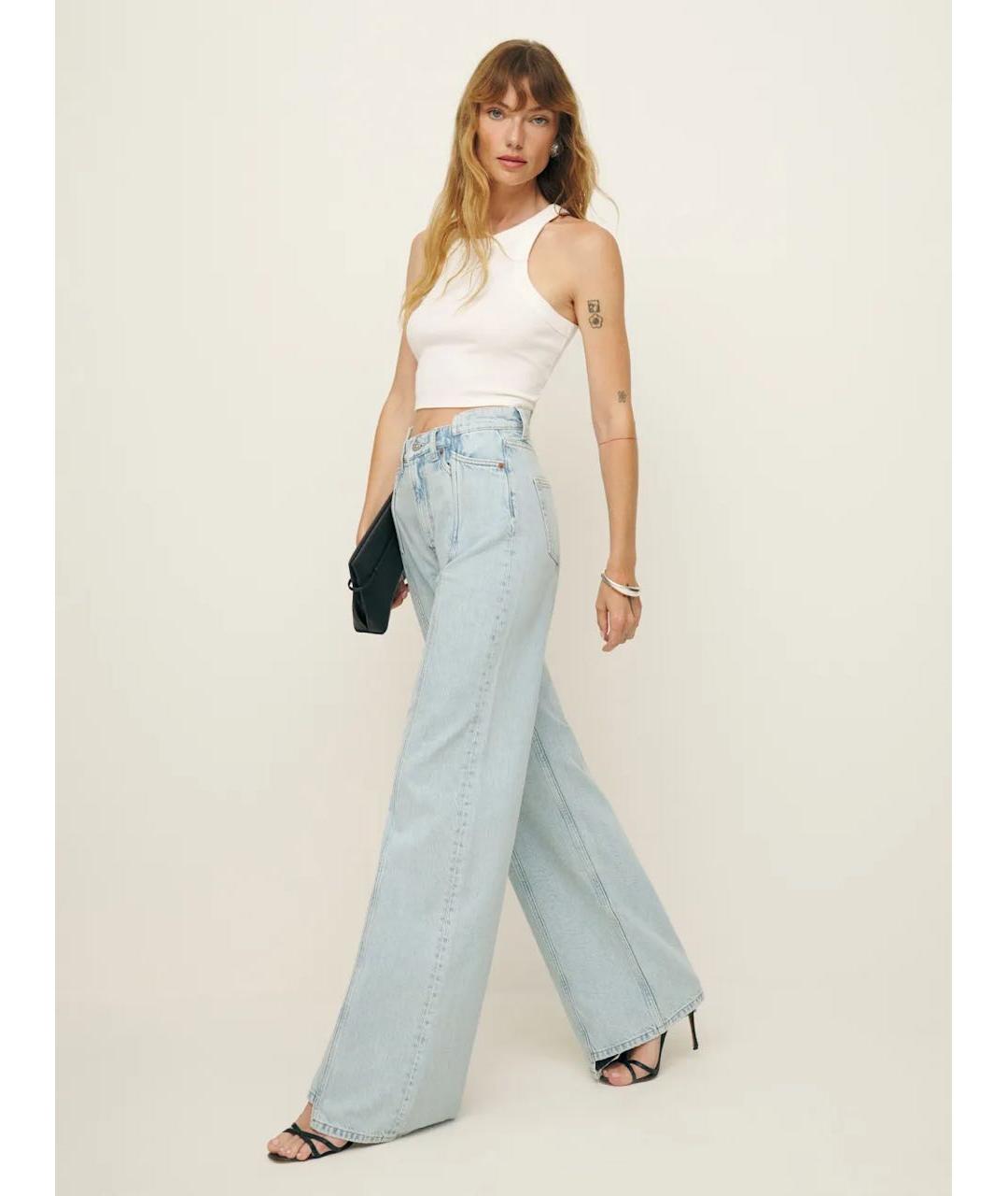 REFORMATION Голубые хлопковые джинсы клеш, фото 6