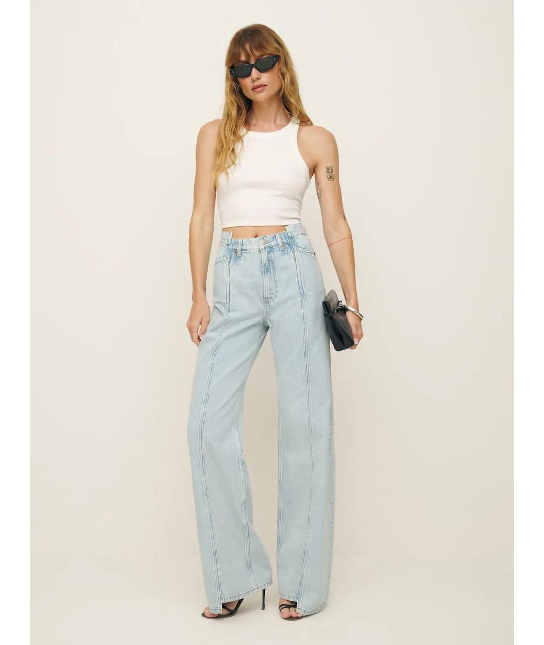 REFORMATION Голубые хлопковые джинсы клеш, фото 5