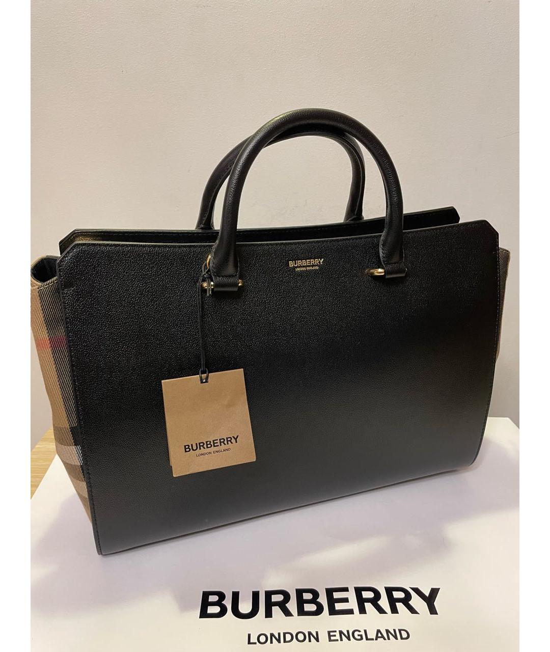 BURBERRY Черная кожаная сумка тоут, фото 7