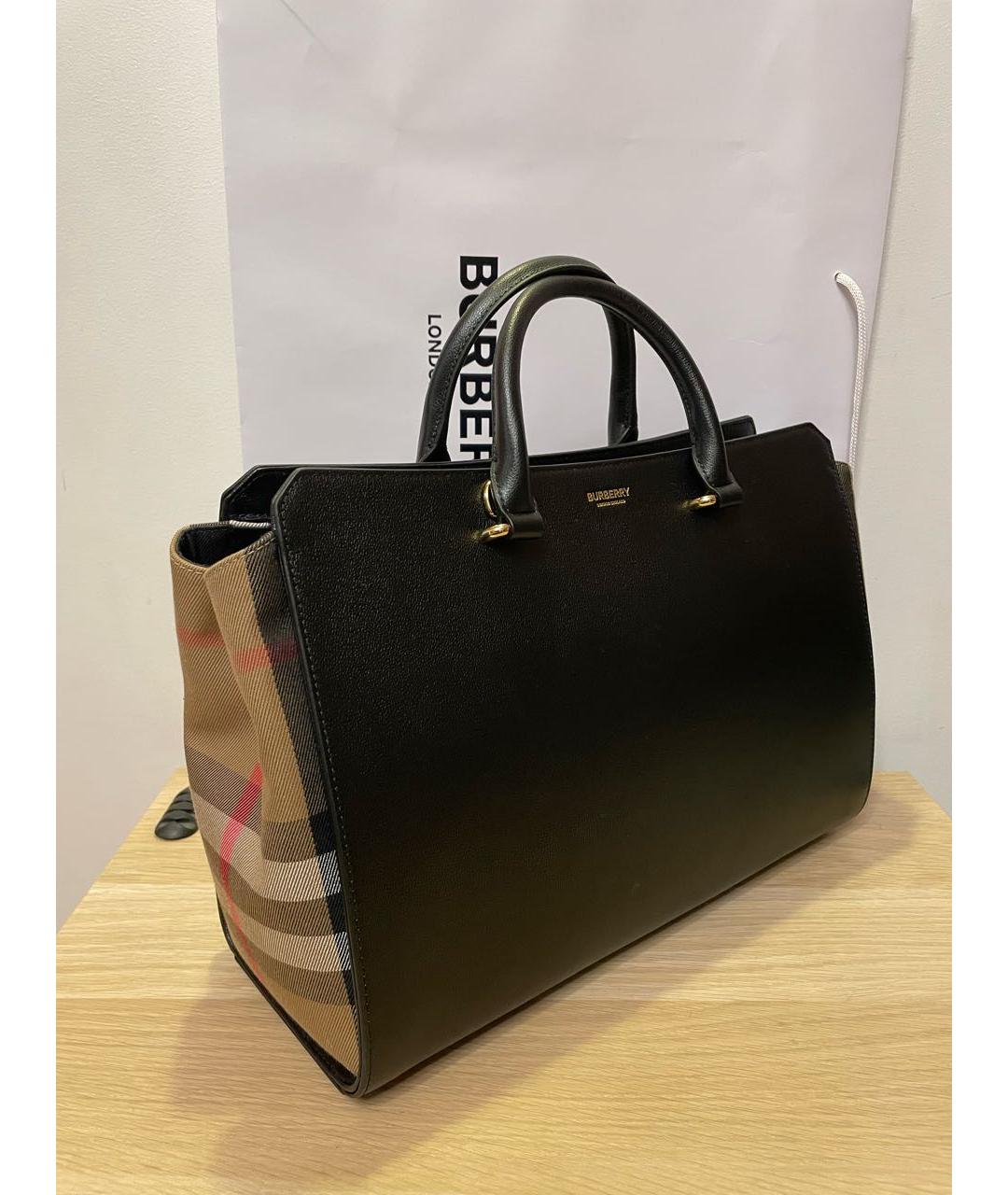 BURBERRY Черная кожаная сумка тоут, фото 2