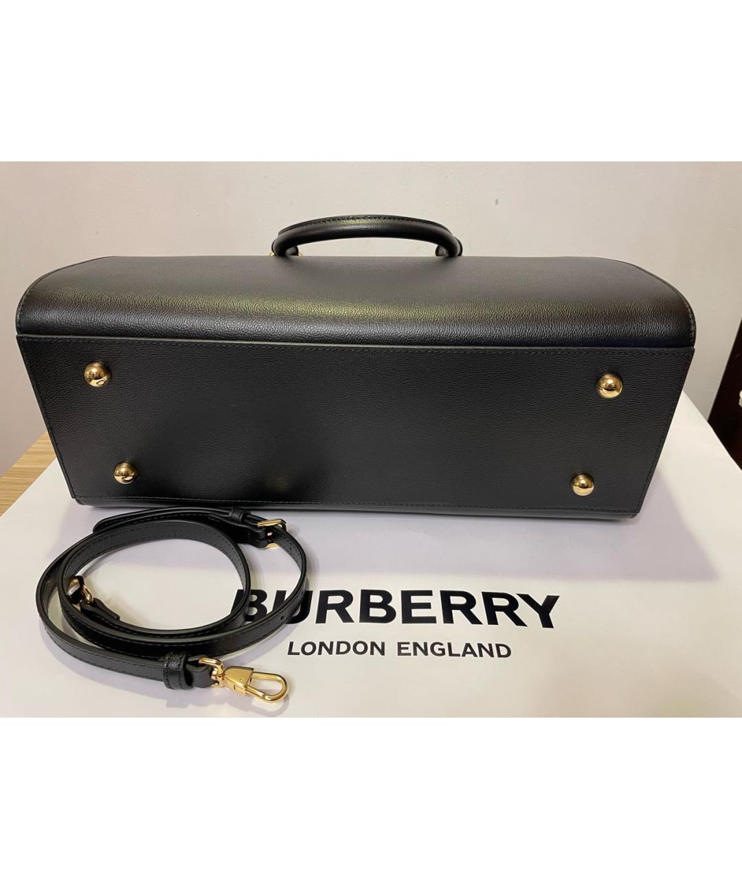 BURBERRY Черная кожаная сумка тоут, фото 6