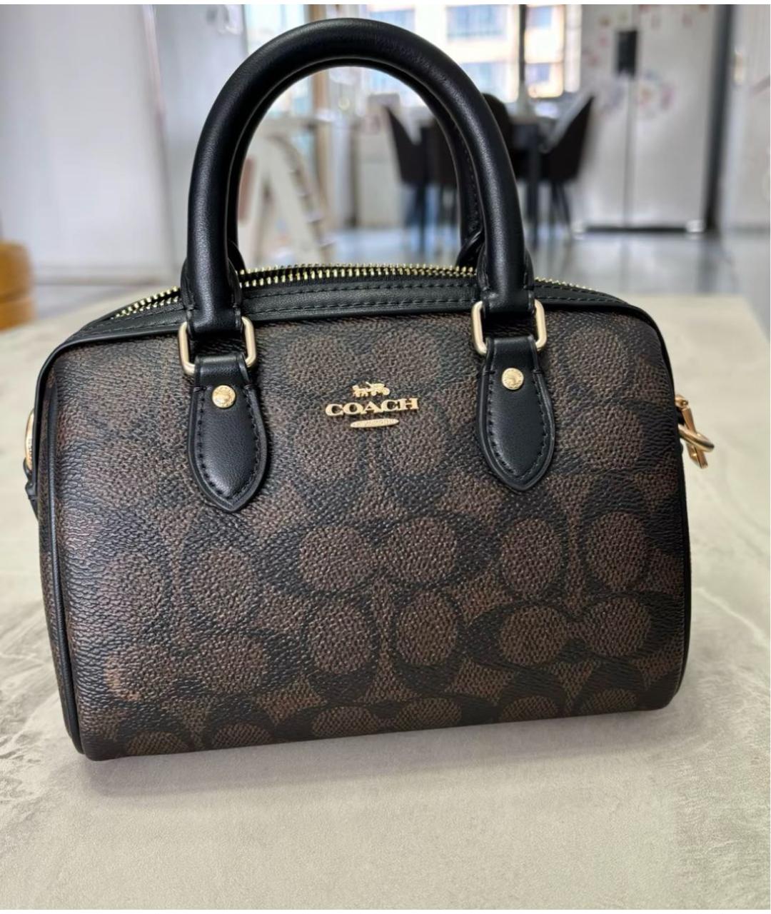 COACH Коричневая кожаная сумка с короткими ручками, фото 6