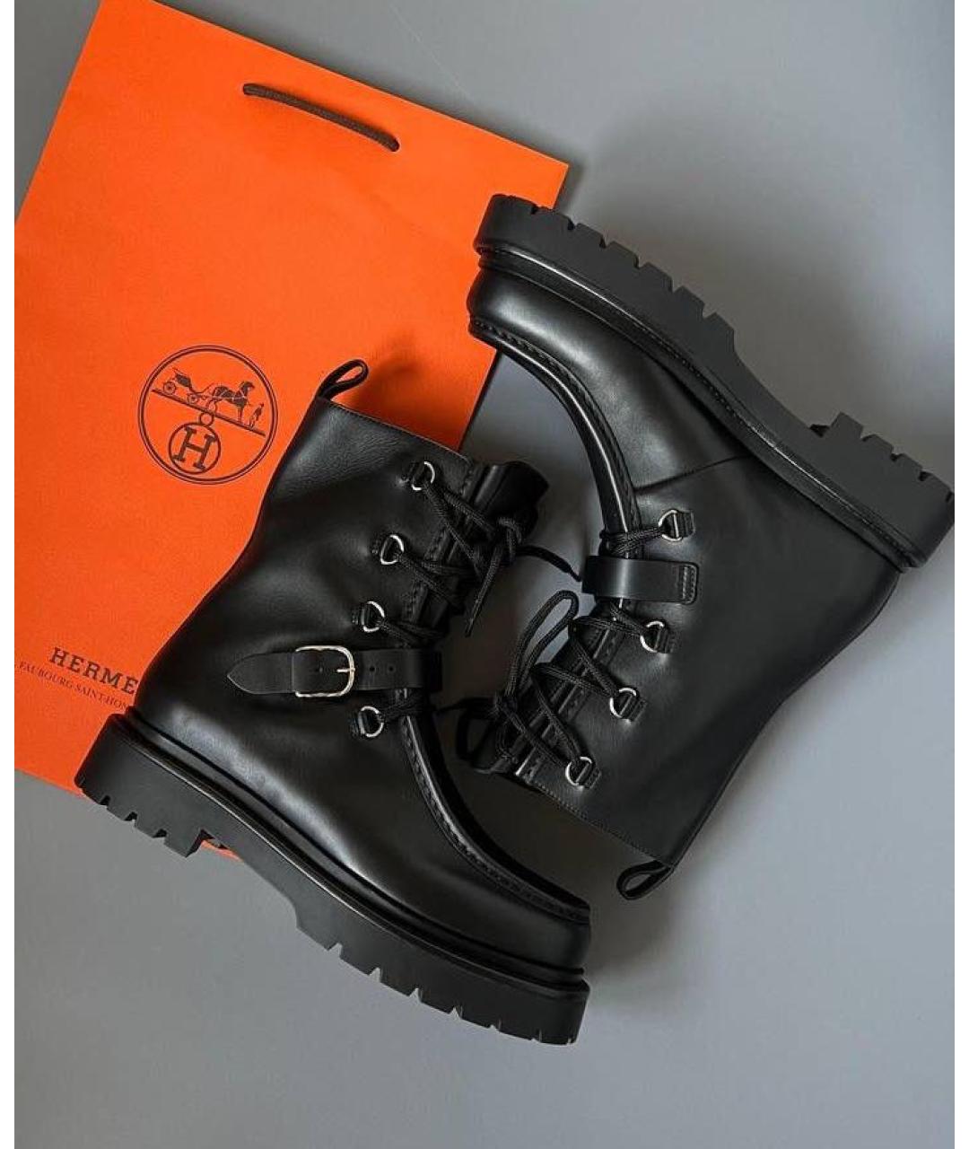 HERMES Черные кожаные ботинки, фото 3