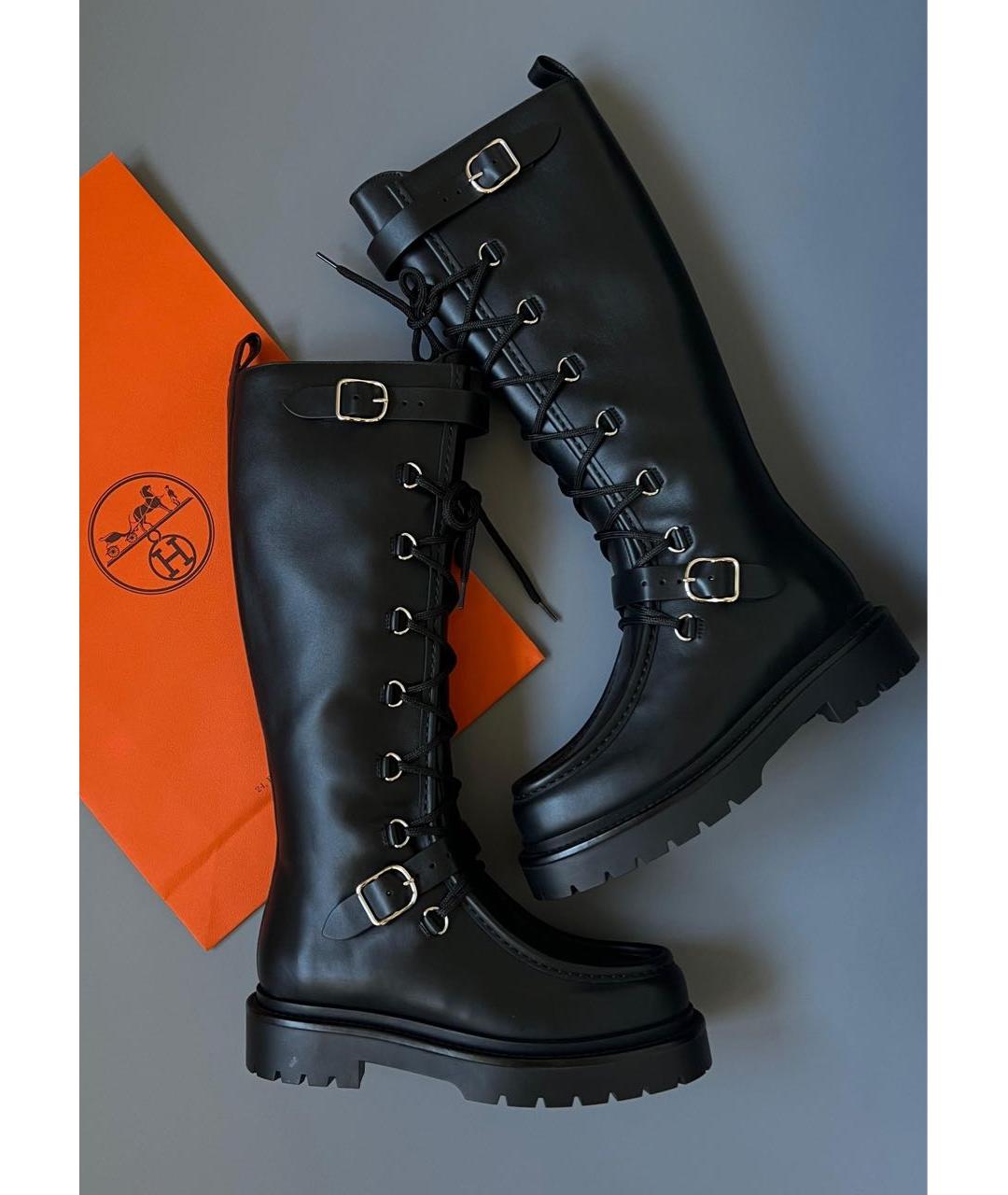 HERMES Черные кожаные сапоги, фото 3