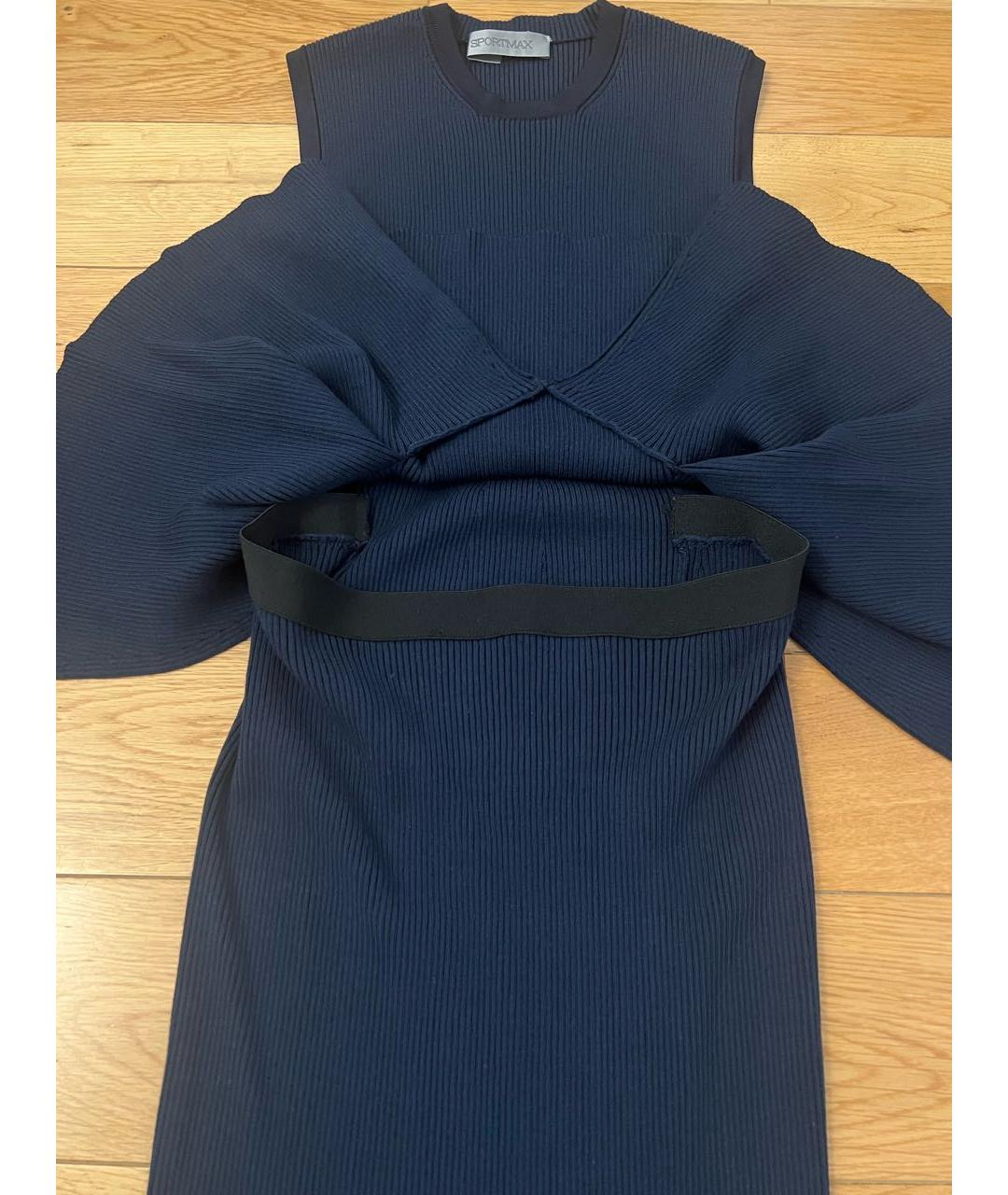 SPORTMAX Темно-синее вискозное повседневное платье, фото 8