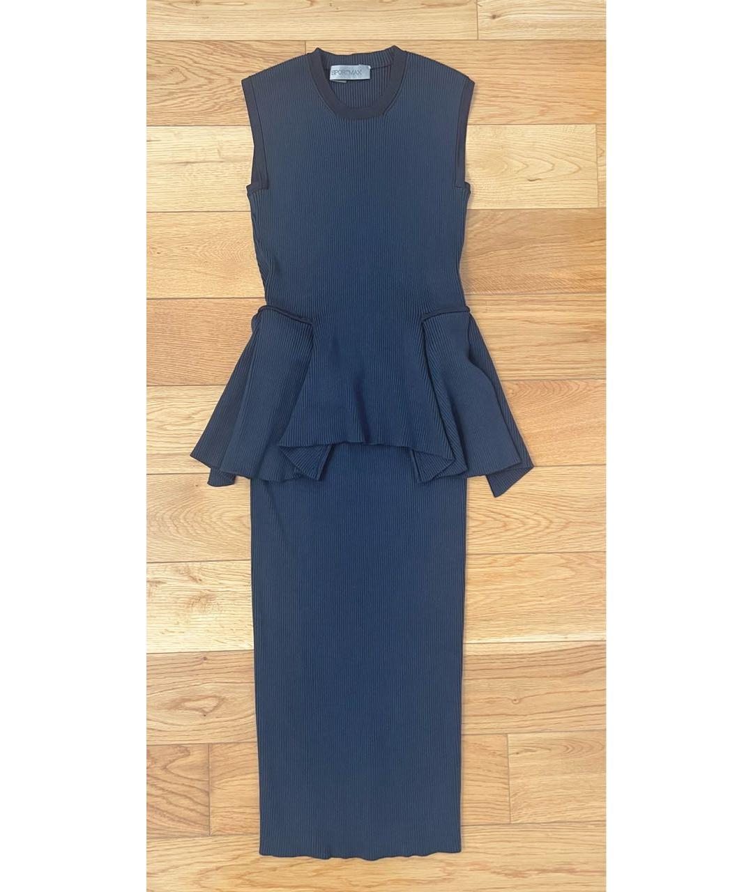 SPORTMAX Темно-синее вискозное повседневное платье, фото 9