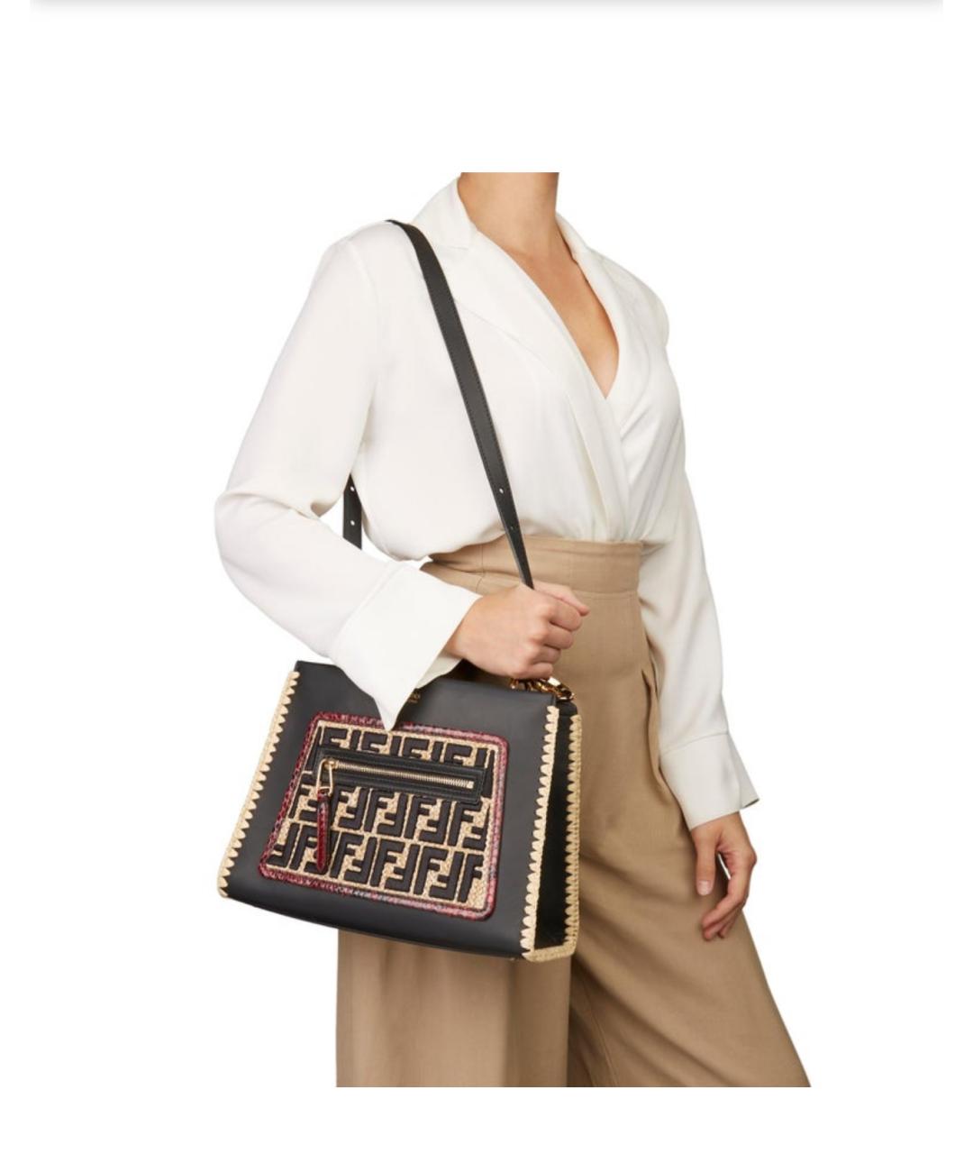 FENDI Черная кожаная сумка с короткими ручками, фото 5