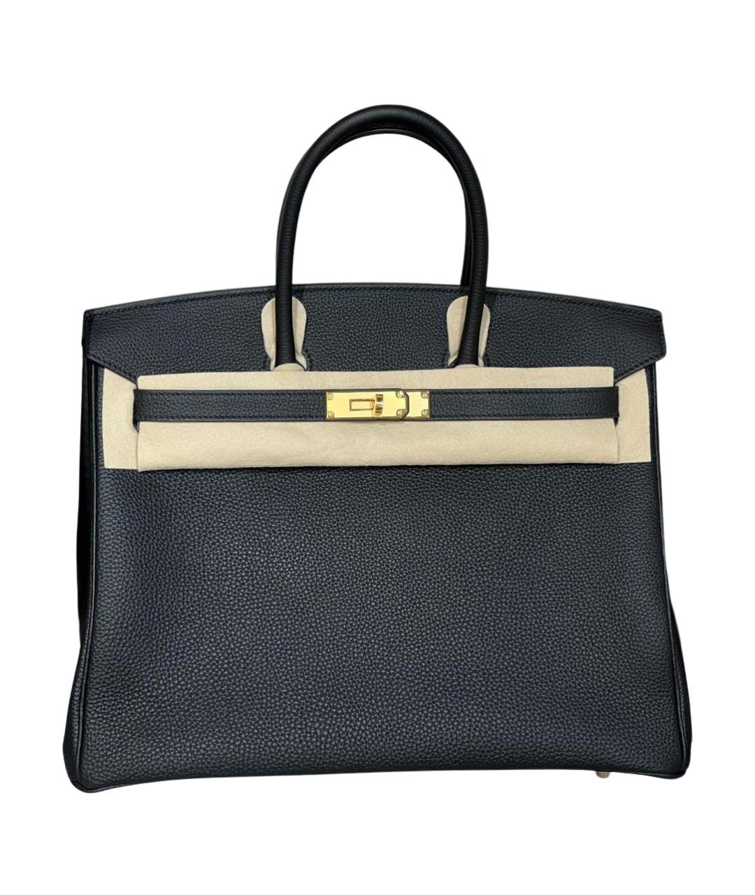 HERMES Черная кожаная сумка с короткими ручками, фото 1