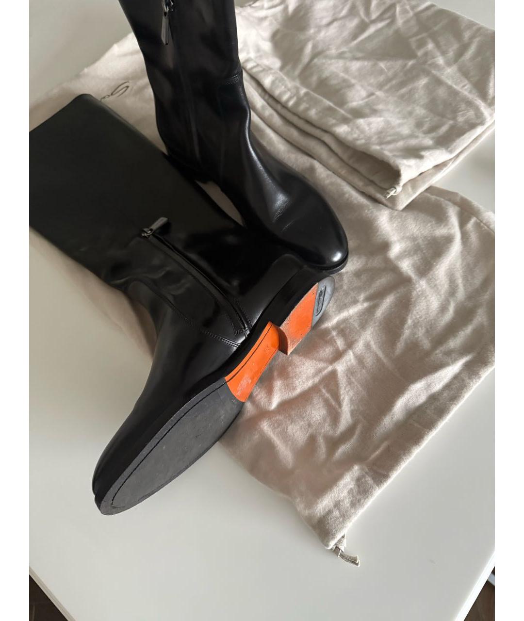 SANTONI Черные кожаные сапоги, фото 8