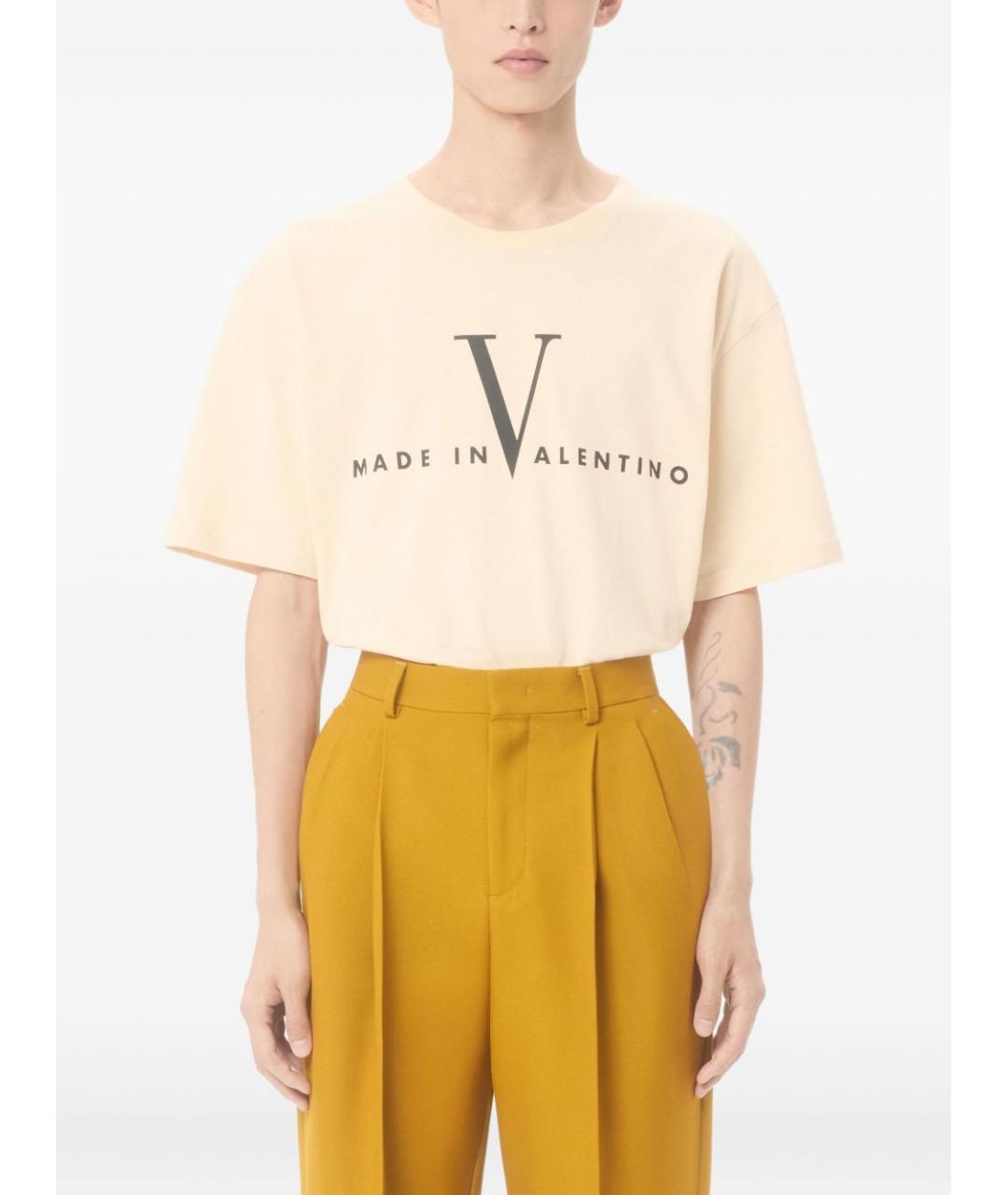 VALENTINO Бежевая хлопковая футболка, фото 4
