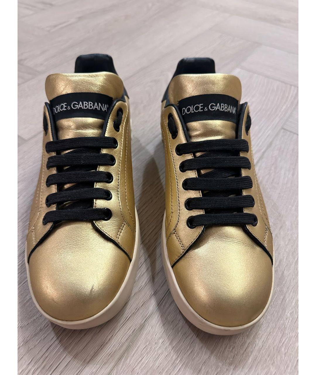 DOLCE&GABBANA Золотые кожаные кеды, фото 2