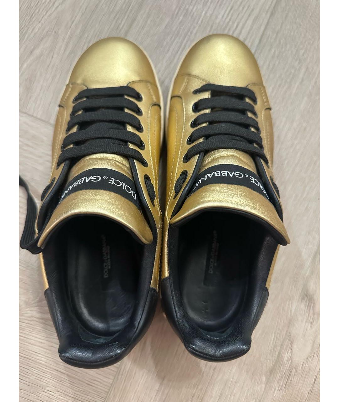 DOLCE&GABBANA Золотые кожаные кеды, фото 3