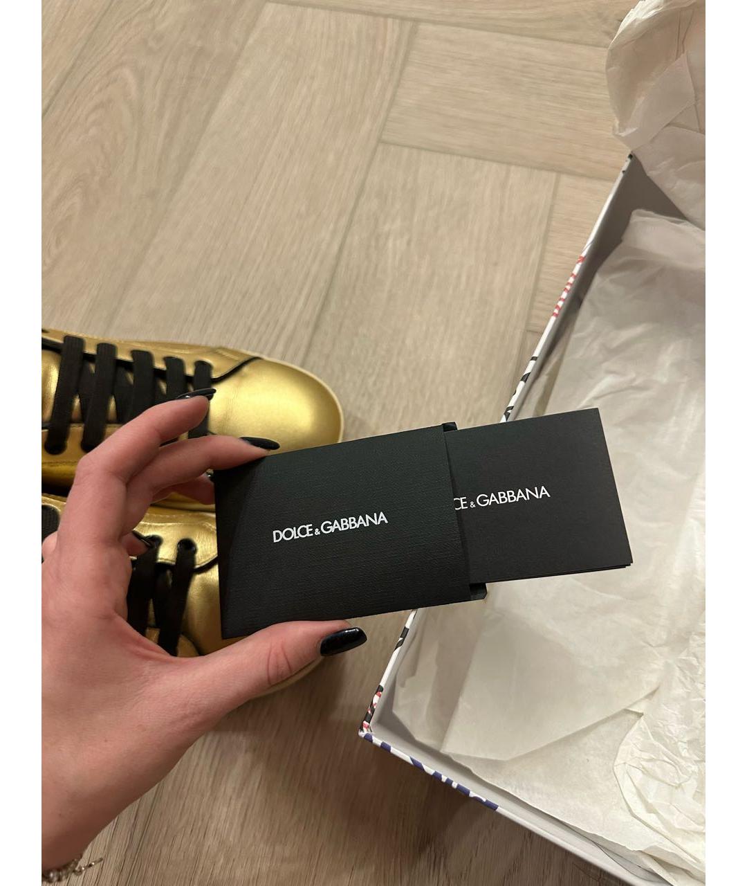 DOLCE&GABBANA Золотые кожаные кеды, фото 7