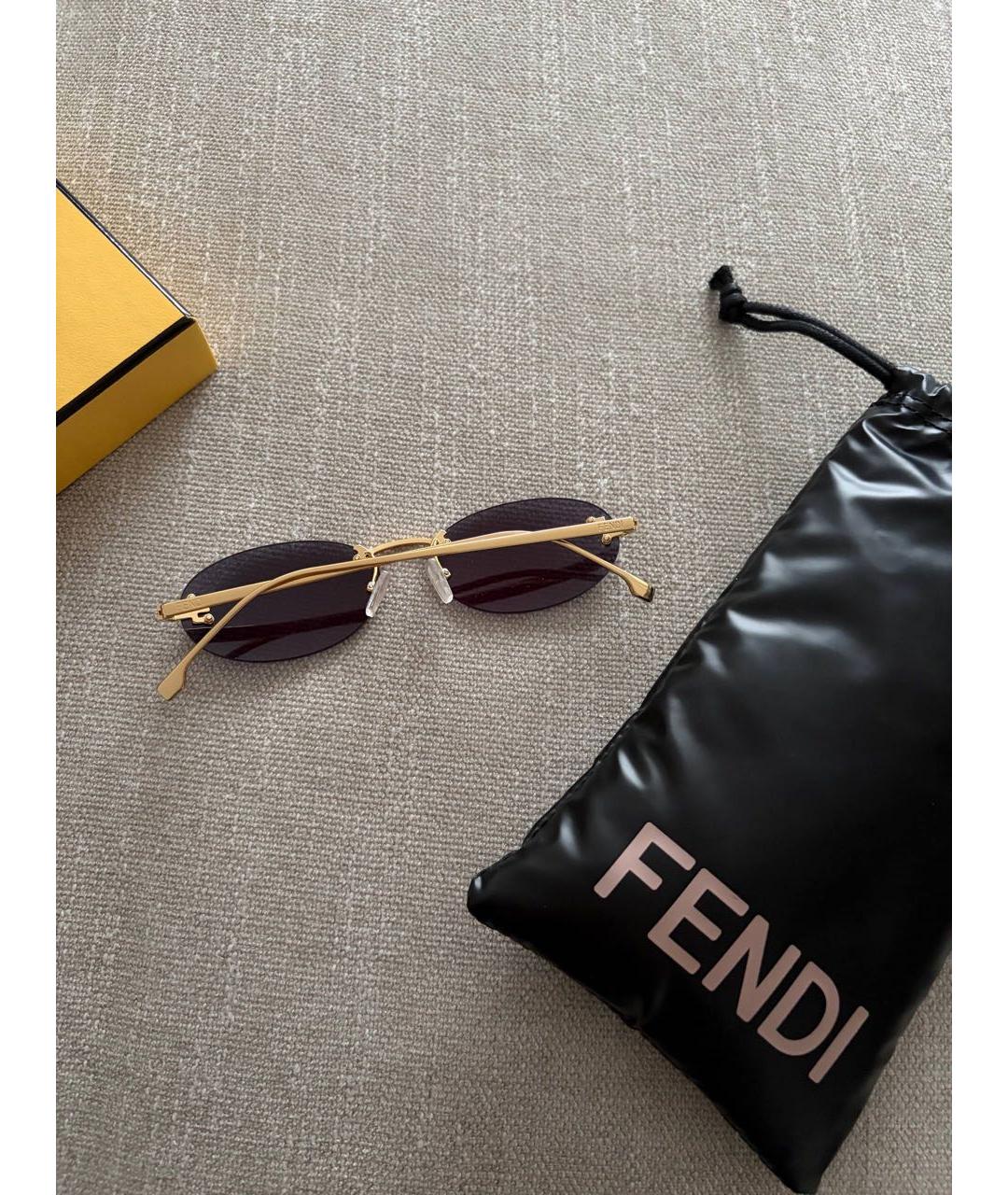 FENDI Золотые металлические солнцезащитные очки, фото 3