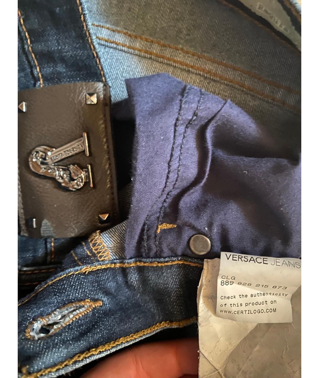 VERSACE Темно-синие хлопко-эластановые джинсы скинни, фото 6