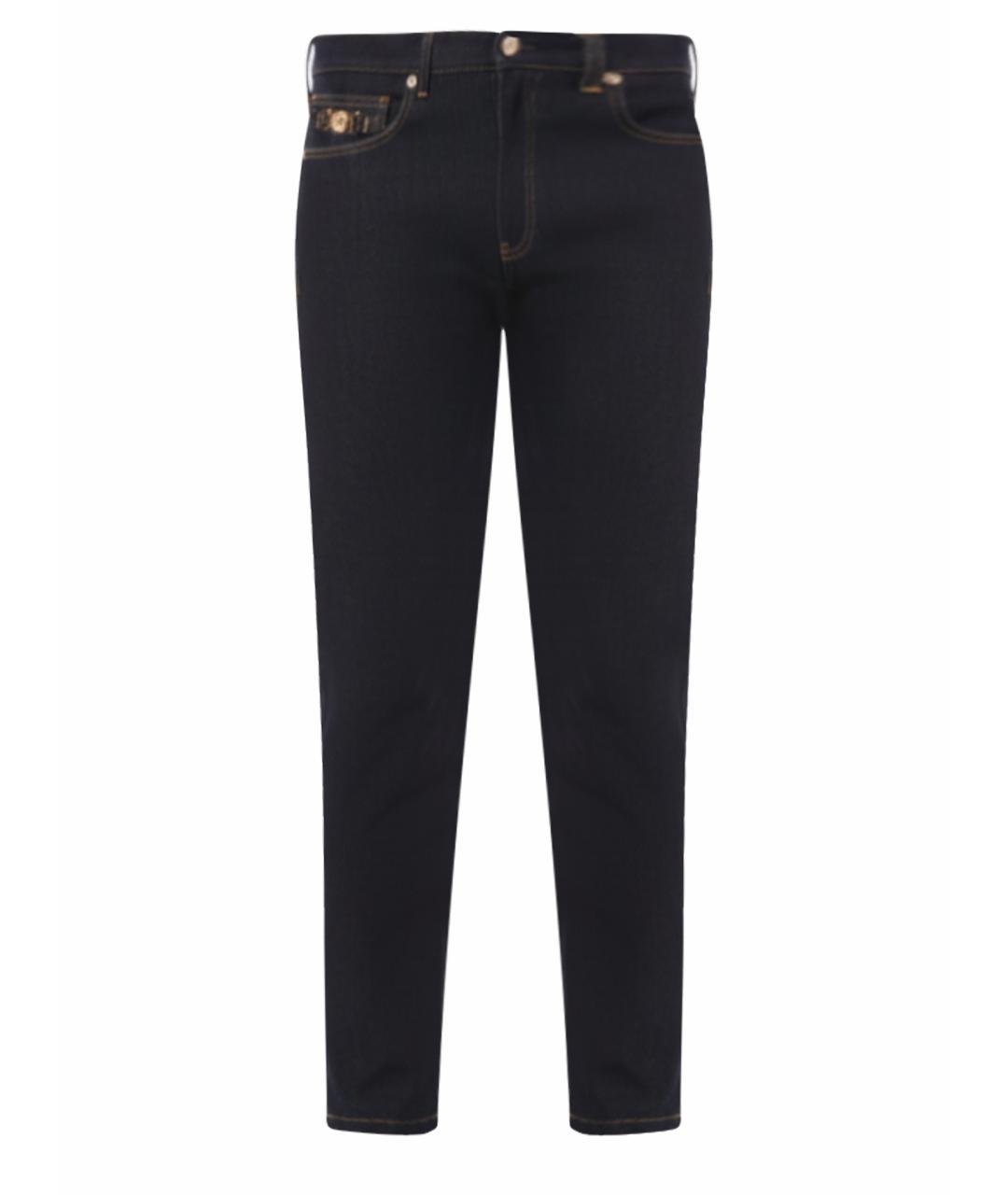 VERSACE Темно-синие хлопко-эластановые джинсы скинни, фото 1