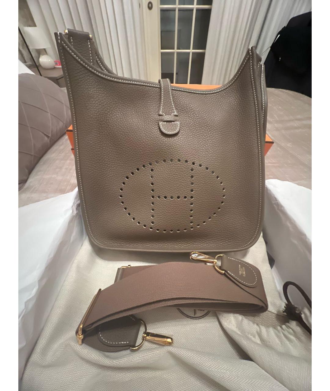 HERMES Серая кожаная сумка через плечо, фото 2