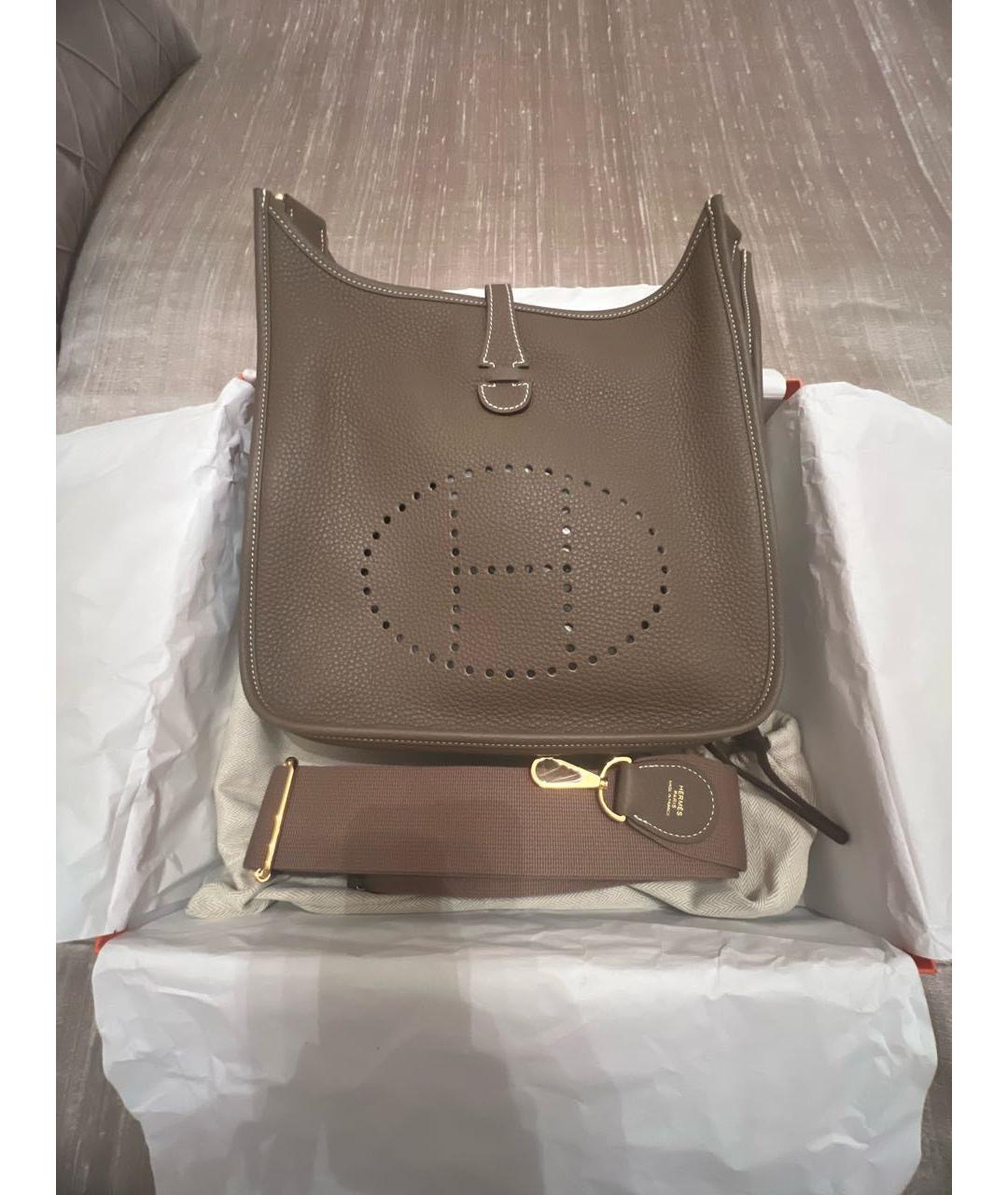 HERMES Серая кожаная сумка через плечо, фото 6