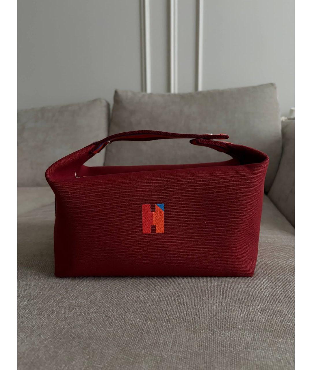 HERMES Бордовая хлопковая косметичка, фото 4