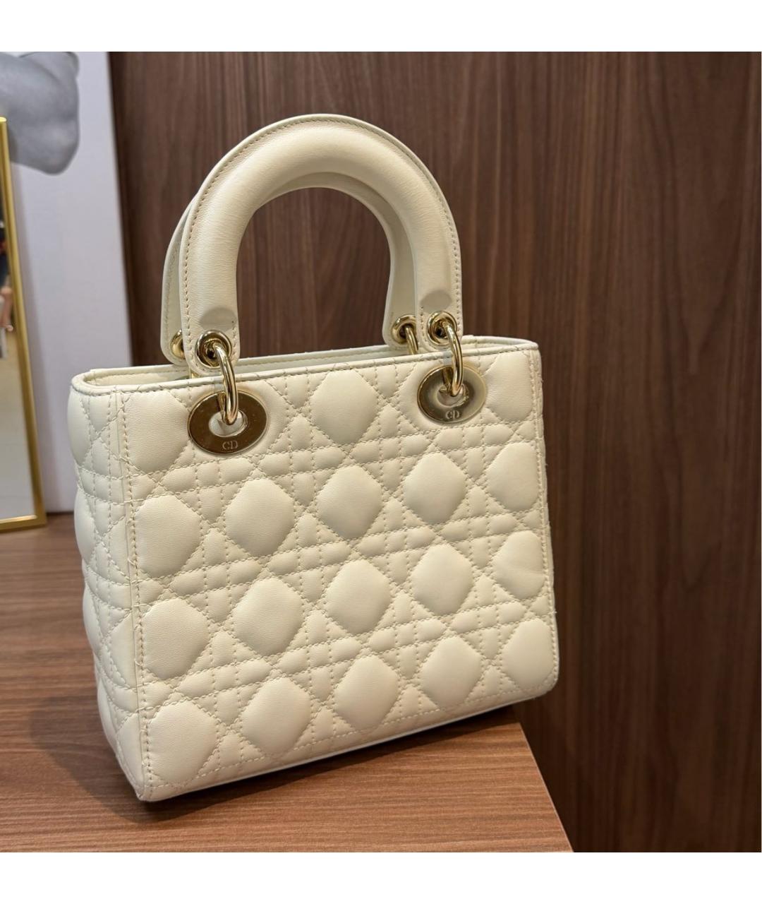 CHRISTIAN DIOR Белая кожаная сумка через плечо, фото 3