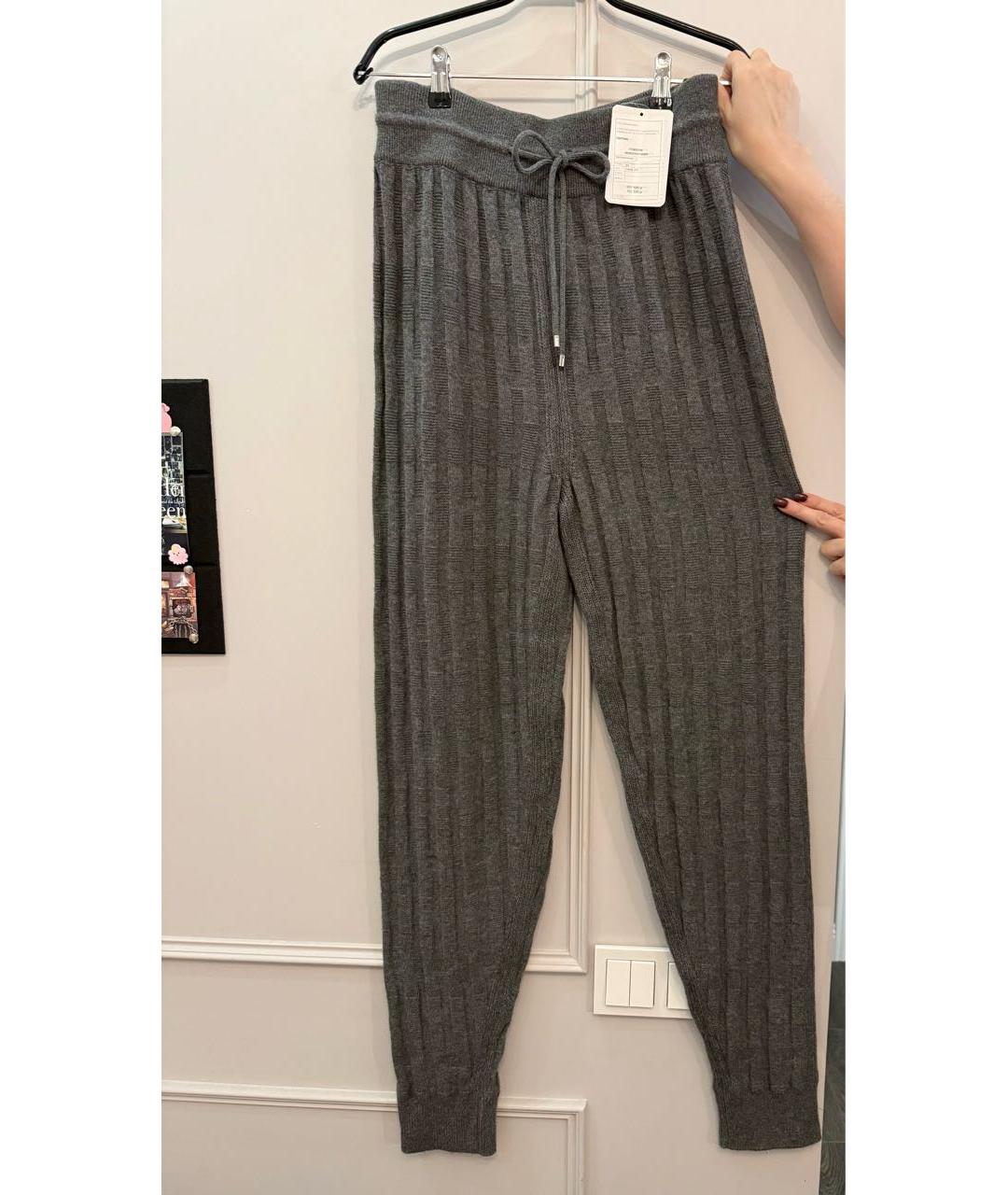 HERMES Серые шерстяные прямые брюки, фото 5