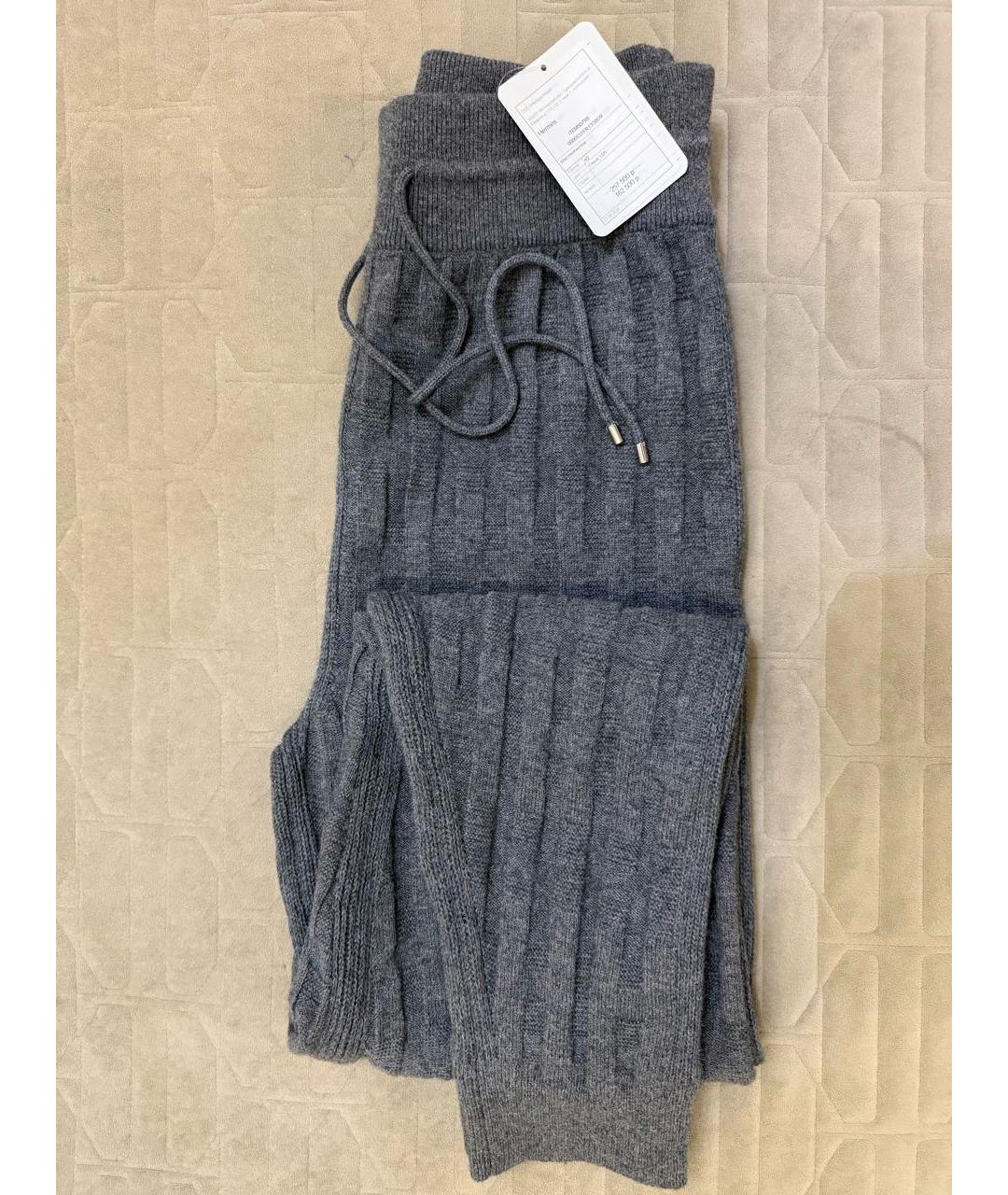 HERMES Серые шерстяные прямые брюки, фото 3