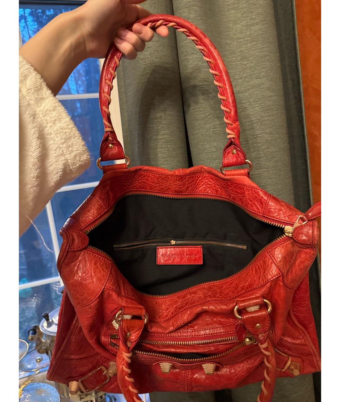 BALENCIAGA Красная кожаная сумка с короткими ручками, фото 4