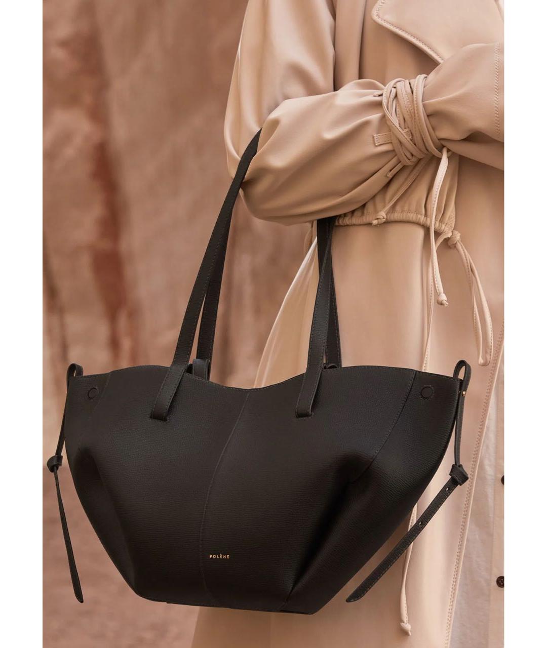 POLENE Черная кожаная сумка тоут, фото 3