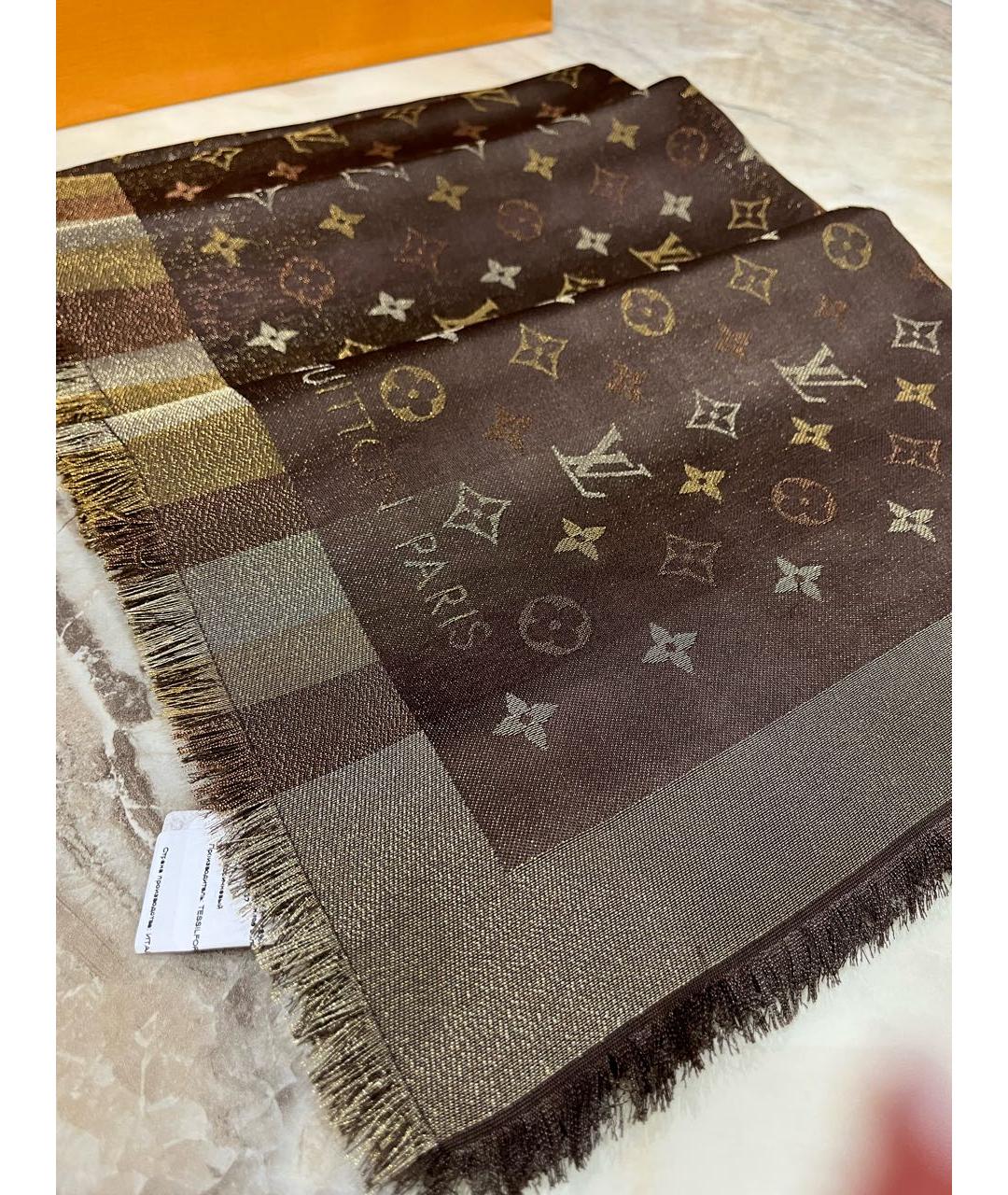 LOUIS VUITTON Коричневый платок, фото 4